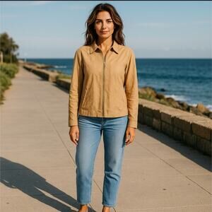 Coldwater Creek Front Zip Tan Jacket Size L